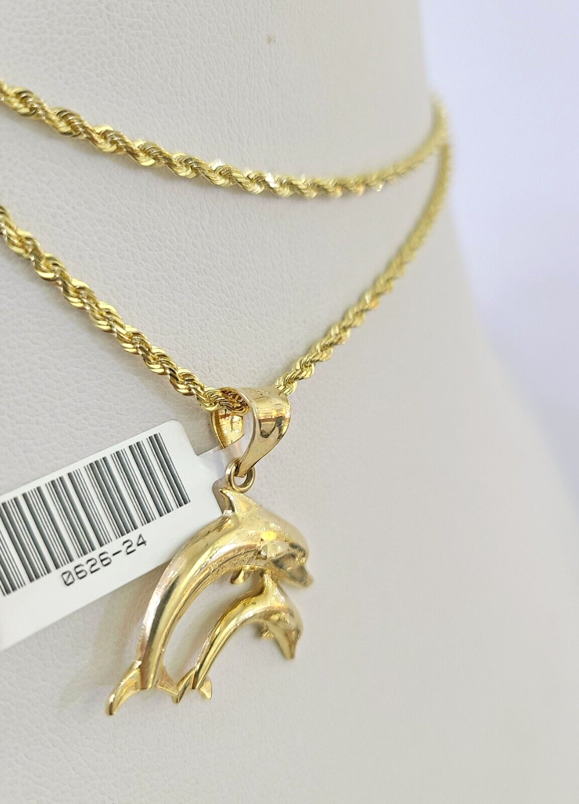 10k Solid Rope Chain 2mm Dolphin Pendant Charm Necklace SET 18-22" Ladies Yellow